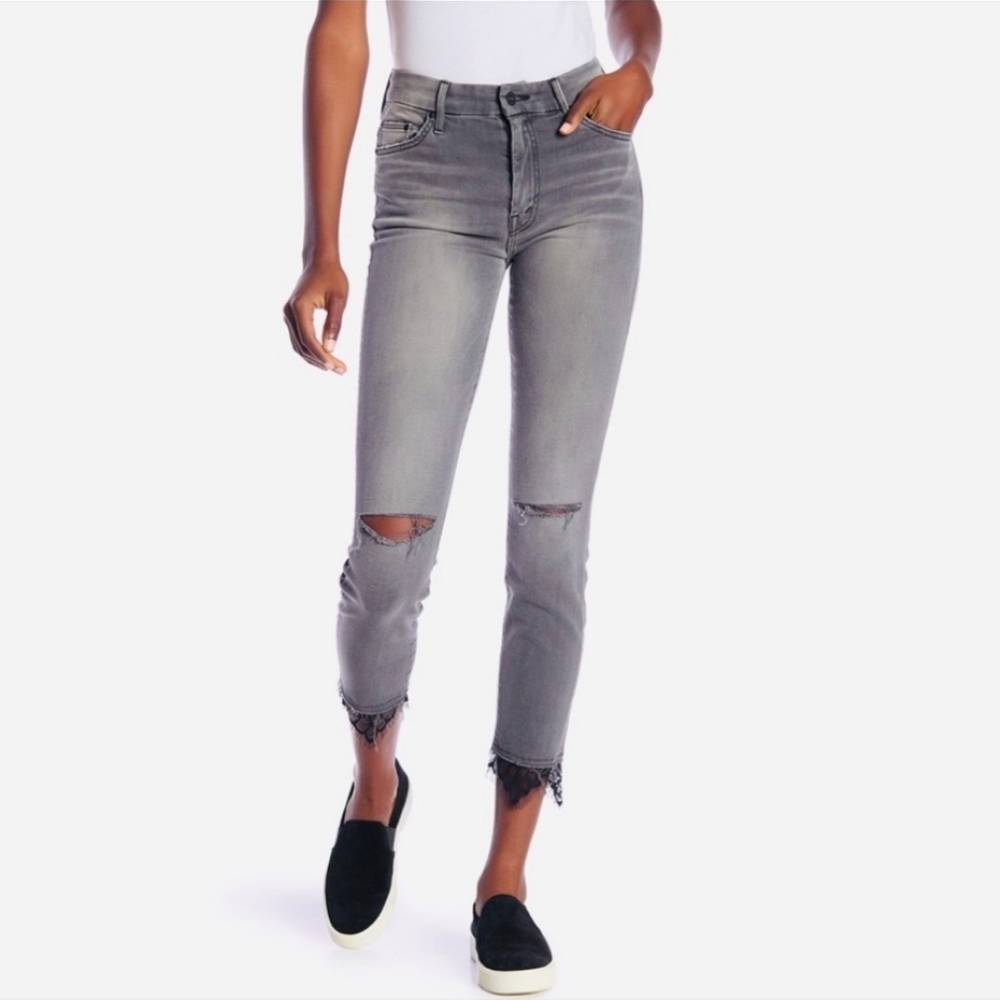 Mother High waisted Looker Dagger Ankle Fray Lace
